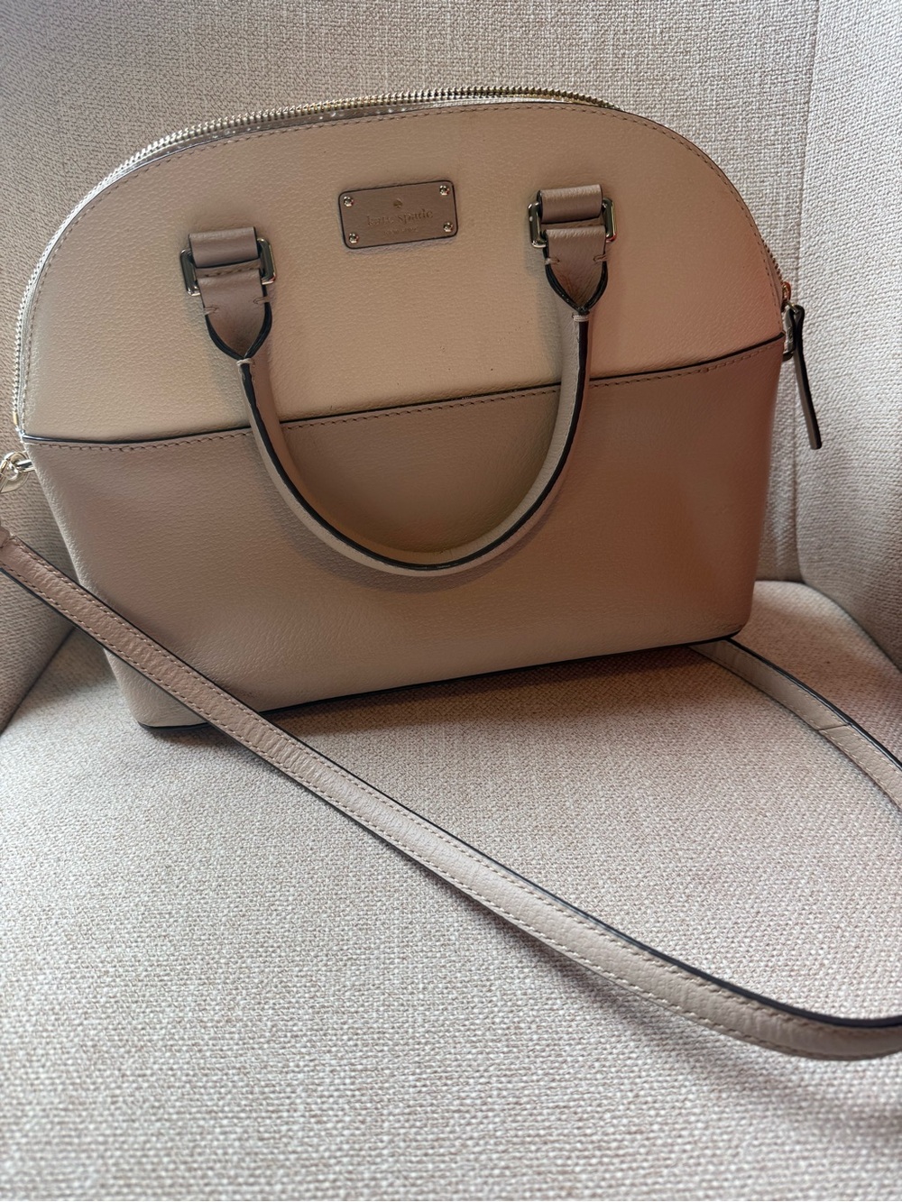 kate spade taupe dome satchel with gold hardware
